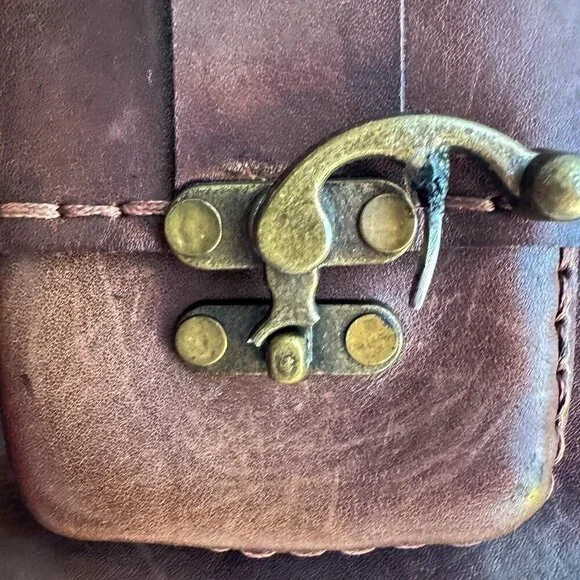 Vintage Brown Leather Book Bag w Crossbody Strap - Picture 10 of 10